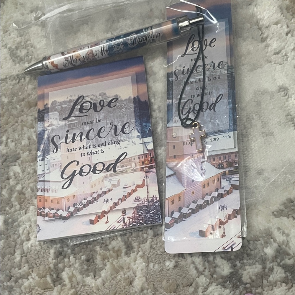 Love Sincere Notebook and Pen Set - Blue and Silver